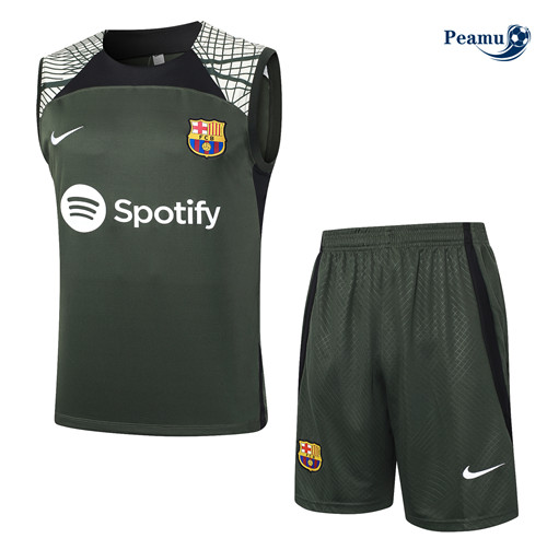 Peamu - Maillot foot Kit Entrainement Barcelone Debardeur + Shorts vert foncé 2024-2025 personnalisé