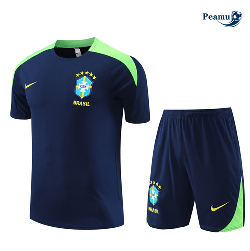 Peamu - Maillot foot Kit Entrainement Brésil + Shorts bleu royal 2024-2025 Chinois