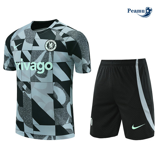 Peamu - Maillot foot Kit Entrainement Chelsea + Shorts bleu clair 2024-2025 Chinois