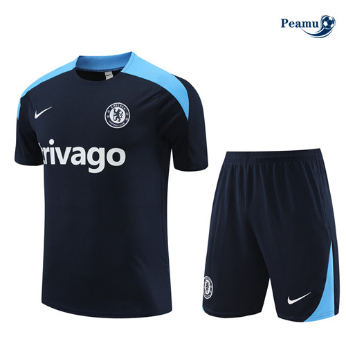 Peamu - Maillot foot Kit Entrainement Chelsea + Shorts bleu marine 2024-2025 France