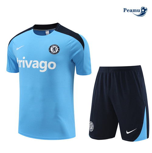 Peamu - Maillot foot Kit Entrainement Chelsea + Shorts bleu clair 2024-2025 personnalisé