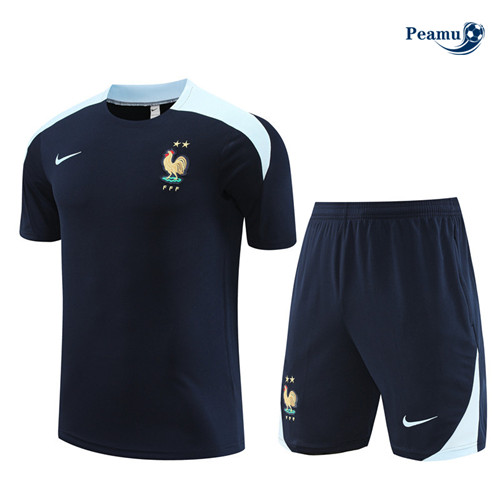 Peamu - Maillot foot Kit Entrainement France + Shorts bleu royal 2024-2025 France
