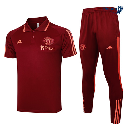 Peamu - Maillot foot Kit Entrainement Manchester United polo + Pantalon rouge 2024-2025 Original