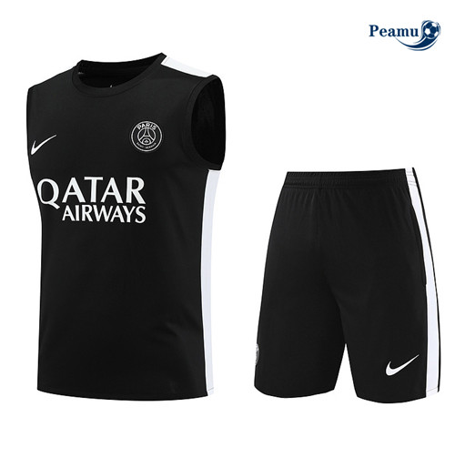 Peamu - Maillot foot Kit Entrainement Paris PSG Debardeur + Shorts noir 2024-2025 Officiel