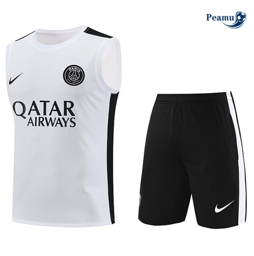 Peamu - Maillot foot Kit Entrainement Paris PSG Debardeur + Shorts Blanc 2024-2025 Original