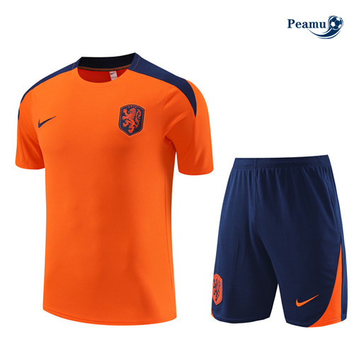 Peamu - Maillot foot Kit Entrainement Pays-Bas Enfant + Shorts couleur orange 2024-2025 personnalisé