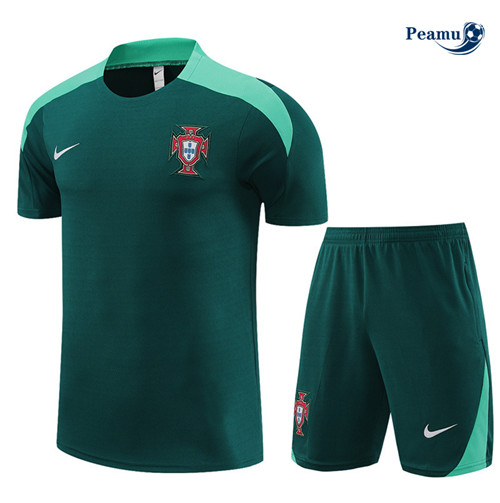 Peamu - Maillot foot Kit Entrainement Portugal Enfant + Shorts vert 2024-2025 Soldes