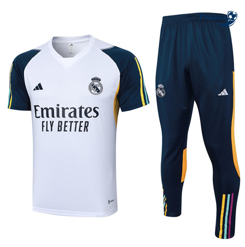 Peamu - Maillot foot Kit Entrainement Real Madrid polo + Pantalon Blanc 2024-2025 Soldes