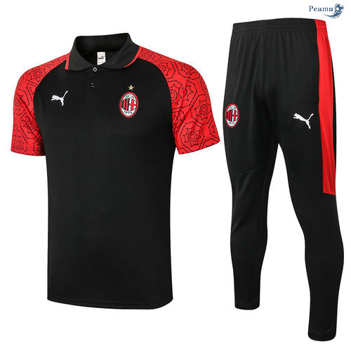 Peamu - Kit Maillot Entrainement POLO AC Milan + Pantalon Noir/Rouge 2020-2021