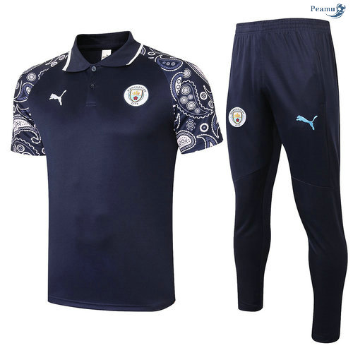 Peamu - Kit Maillot Entrainement POLO Manchester City + Pantalon Bleu Marine 2020-2021