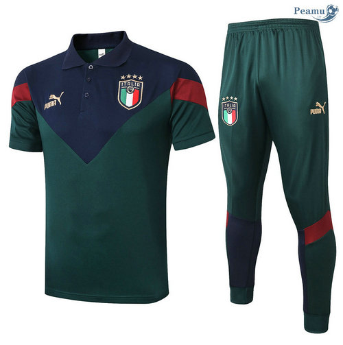 Kit Maillot Entrainement POLO Italie + Pantalon Verde Noirâtre 2020-2021