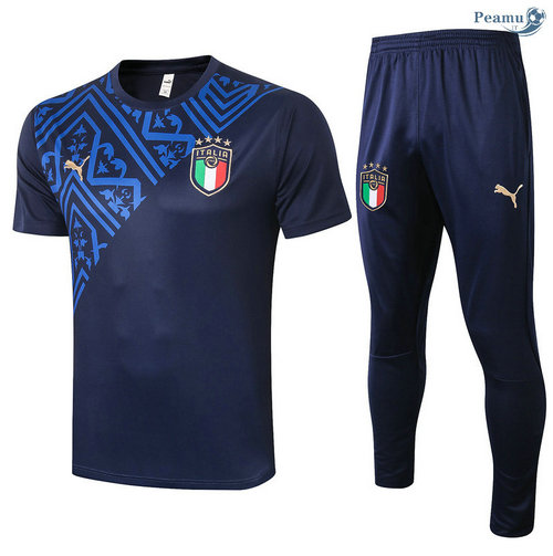 Kit Maillot Entrainement Italie + Pantalon Bleu Marine Col Rond 2020-2021