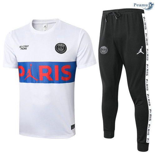Kit Maillot Entrainement PSG + Pantalon Blanc (Bleu Pris) 2020-2021