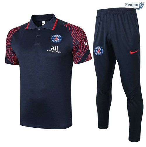 Kit Maillot Entrainement POLO PSG + Pantalon Bleu Marine/Rouge 2020-2021