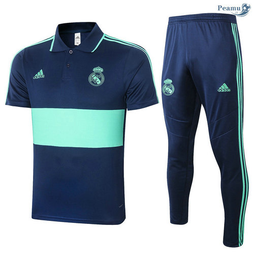 Kit Maillot Entrainement POLO Real Madrid + Pantalon Bleu Marine/Verde 2020-2021