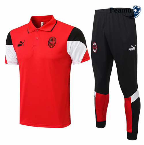 Peamu - Kit Maillot Entrainement foot Polo AC Milan + Pantalon Rouge 2021-2022