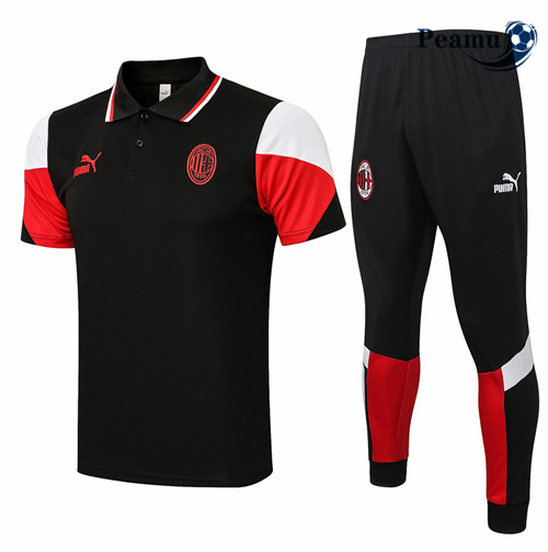 Peamu - Kit Maillot Entrainement foot Polo AC Milan + Pantalon Noir 2021-2022
