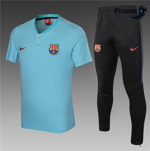 Peamu - Kit Maillot Entrainement foot Polo Barcelone + Pantalon Bleu Clair 2021-2022