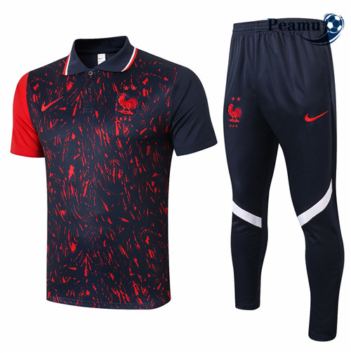 Peamu - Kit Maillot Entrainement foot Polo France + Pantalon Noir/Rouge 2021-2022