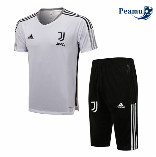 Peamu - Kit Maillot Entrainement foot Juventus + Pantalon 3/4 Blanc 2021-2022