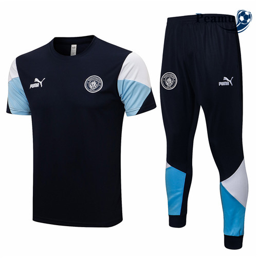 Peamu - Kit Maillot Entrainement foot Manchester City + Pantalon Bleu Marine 2021-2022