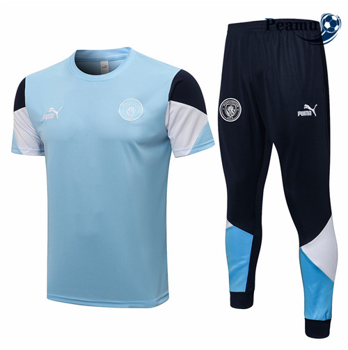 Peamu - Kit Maillot Entrainement foot Manchester City + Pantalon Bleu Clair 2021-2022