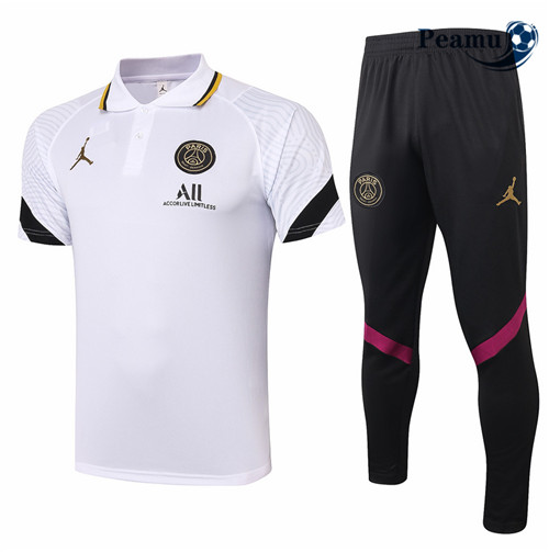 Peamu - Kit Maillot Entrainement foot Polo Jordan PSG + Pantalon Blanc 2021-2022