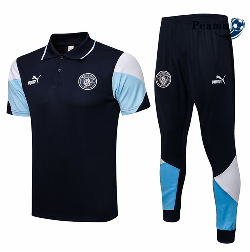 Kit Maillot Entrainement foot Polo Manchester City + Pantalon Bleu Marine 2021-2022