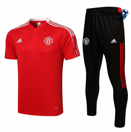 Kit Maillot Entrainement foot POLO Manchester United + Pantalon Rouge/Blanc 2021-2022