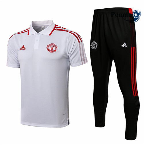 Kit Maillot Entrainement foot POLO Manchester United + Pantalon Blanc/Rouge 2021-2022
