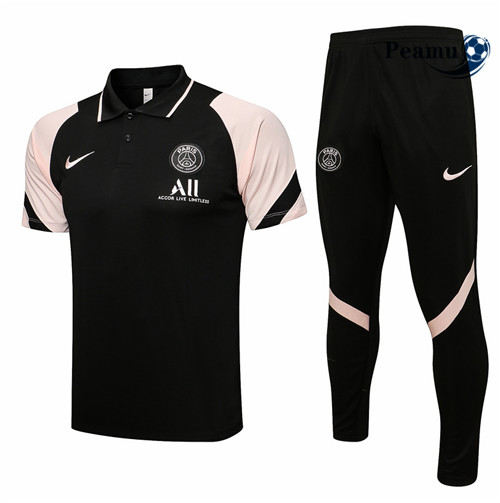 Kit Maillot Entrainement foot Polo PSG + Pantalon Noir/Rose 2021-2022