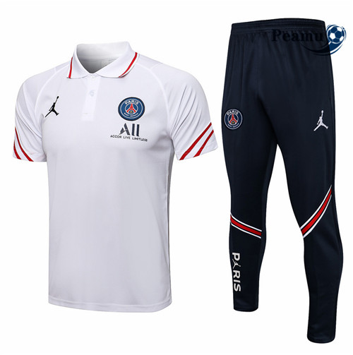 Kit Maillot Entrainement foot Polo PSG Jordan + Pantalon Blanc 2021-2022