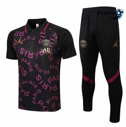 Kit Maillot Entrainement foot POLO Jordan PSG + Pantalon Noir/Violet 2021-2022