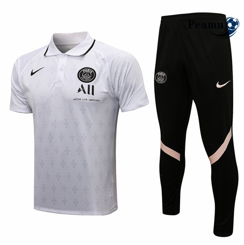 Kit Maillot Entrainement foot Polo PSG + Pantalon Blanc/Noir 2021-2022