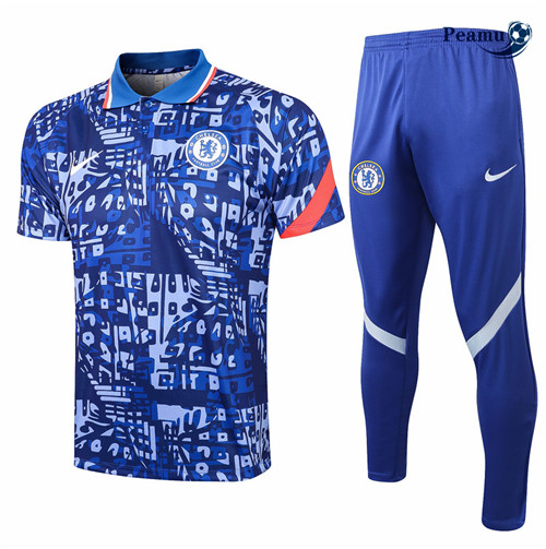 Kit Maillot Entrainement Polo Chelsea + Pantalon Bleu 2021-2022