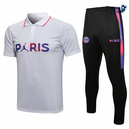 Kit Maillot Entrainement POLO Jordan PSG Paris + Pantalon Blanc 2021-2022