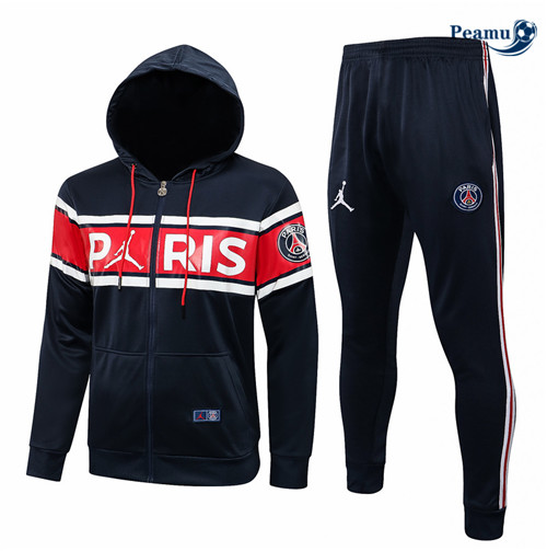 Veste Survetement Jordan PSG à Capuche Bleu Marine/ Rouge 2021-2022