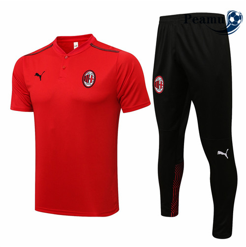 Kit Maillot Entrainement foot Polo AC Milan + Pantalon Rouge 2021-2022