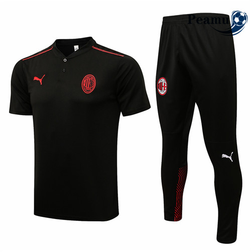 Kit Maillot Entrainement foot Polo AC Milan + Pantalon Noir 2021-2022