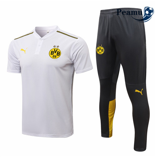 Kit Maillot Entrainement foot Polo Borussia Dortmund + Pantalon Blanc 2021-2022