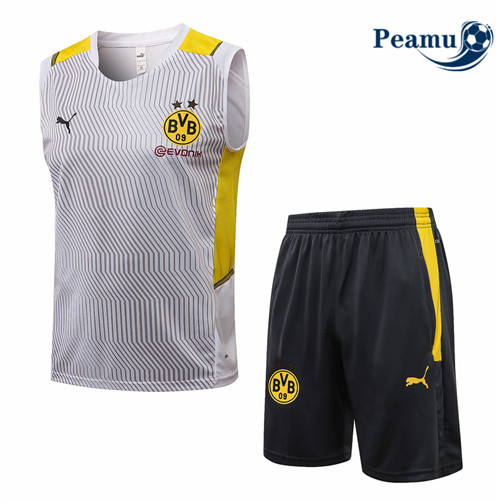 Kit Maillot Entrainement foot Borussia Dortmund Debardeur + Pantalon Blanc 2021-2022