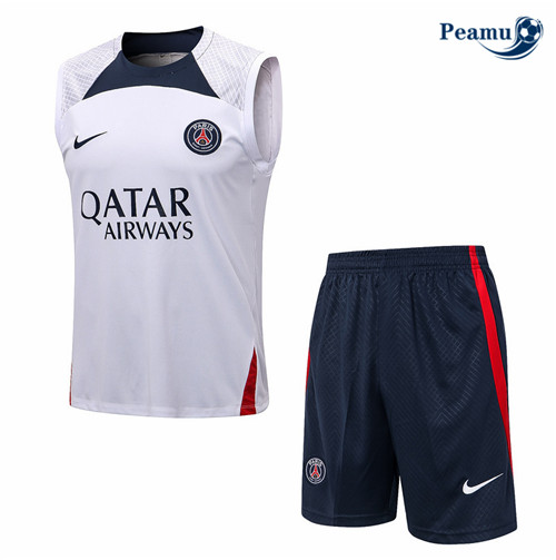 Maillot Foot Maillot Kit Entrainement Foot Paris PSG Debardeur + Pantalon Blanc 2022-2023 peamu 579