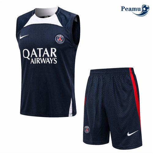 Maillot Foot Maillot Kit Entrainement Foot Paris PSG Debardeur + Pantalon Bleu 2022-2023 peamu 581