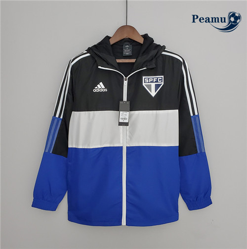 Peamu - Maillot Veste Coupe vent Foot Sao Paulo Noir/Blanc/Bleu 2022-2023 pfr521