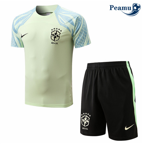 peamu.fr - Maillot foot Kit Entrainement Foot Brésil + Pantalon Blanc 2022-2023 F135