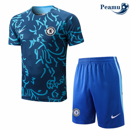 peamu.fr - Maillot foot Kit Entrainement Foot Chelsea + Pantalon Bleu 2022-2023 F136