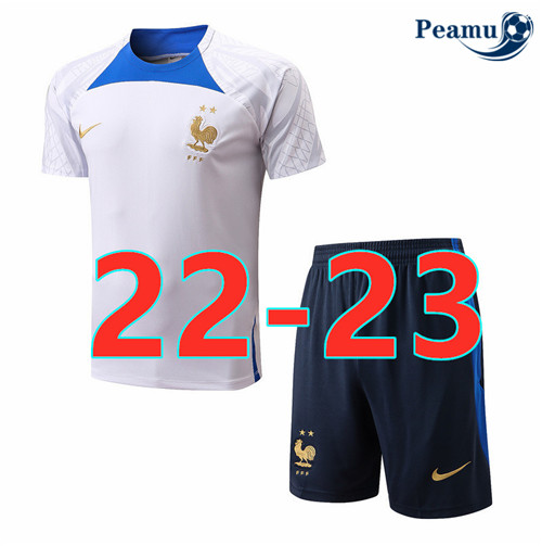 peamu.fr - Maillot foot Kit Entrainement Foot France + Pantalon Blanc 2022-2023 F140