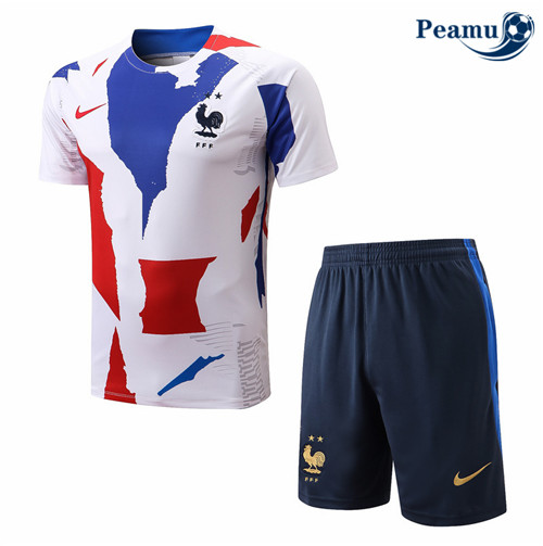 peamu.fr - Maillot foot Kit Entrainement Foot France + Pantalon Blanc 2022-2023 F141