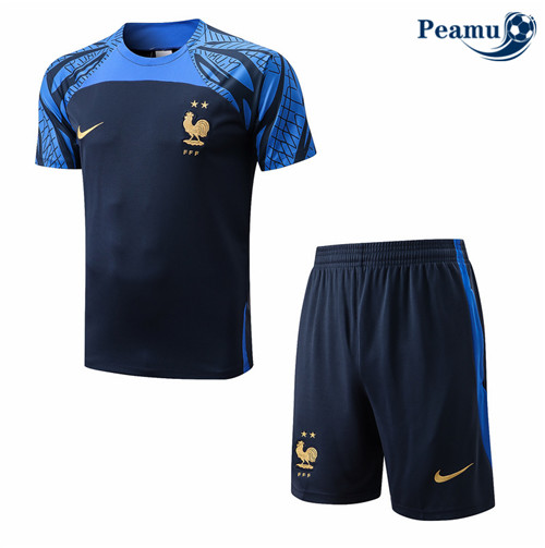 peamu.fr - Maillot foot Kit Entrainement Foot France + Pantalon Bleu 2022-2023 F142