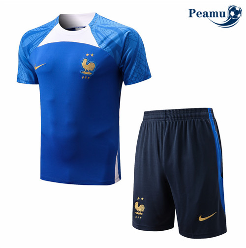 peamu.fr - Maillot foot Kit Entrainement Foot France + Pantalon Bleu 2022-2023 F143